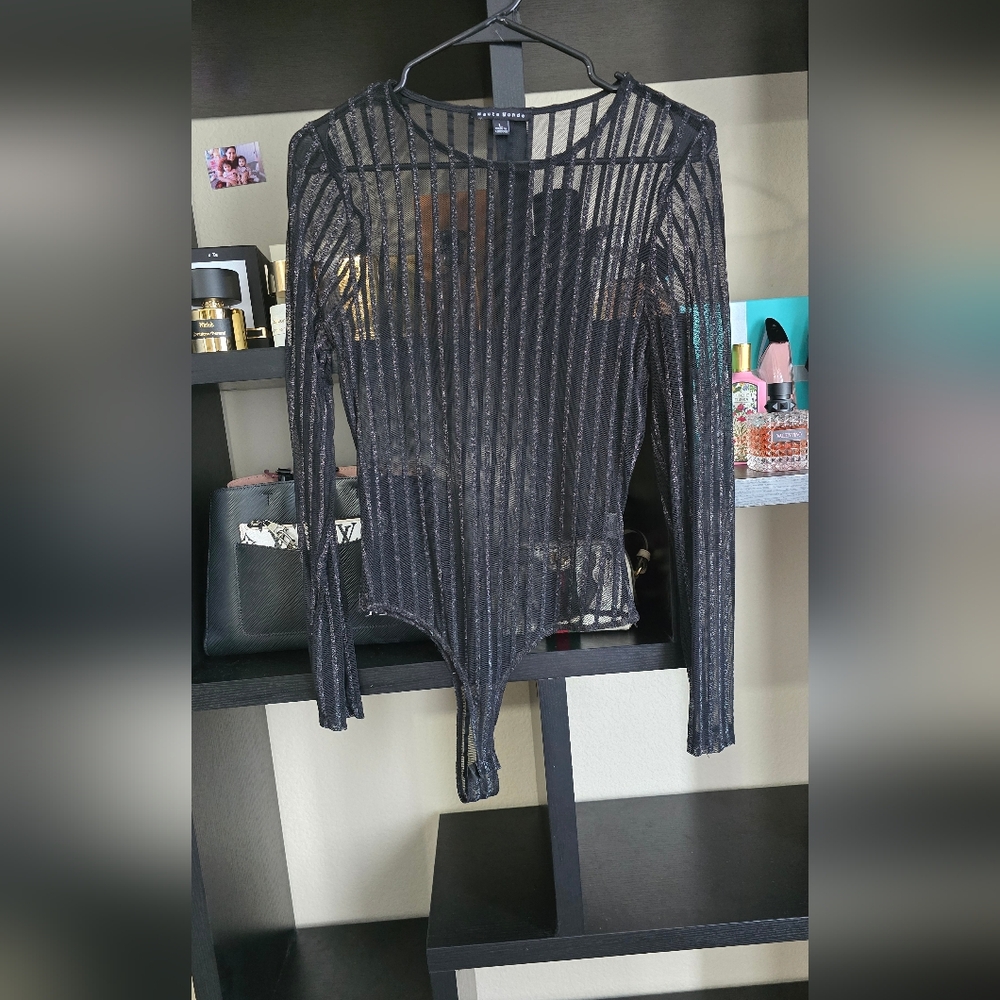 Windsor Black Sheer Striped Bodysuit